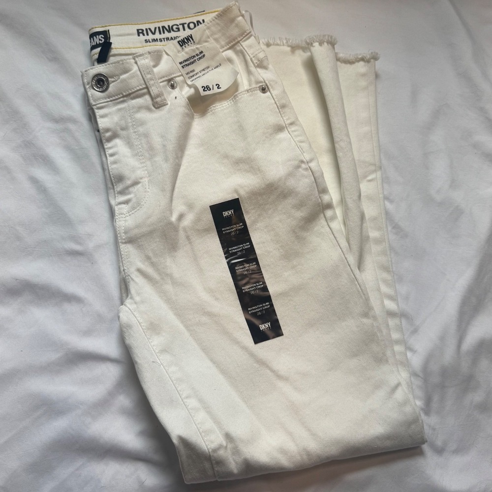 DKNY Donna Karen Jeans Rivington Slim Straight NEW White Mid Rise Ankle 28 / 6